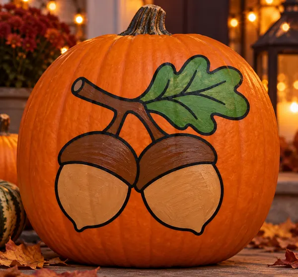 Pumpkin painted with the acorns stencil