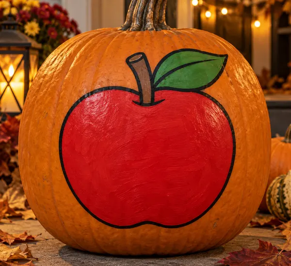 Pumpkin painted with the apple with leaf stencil