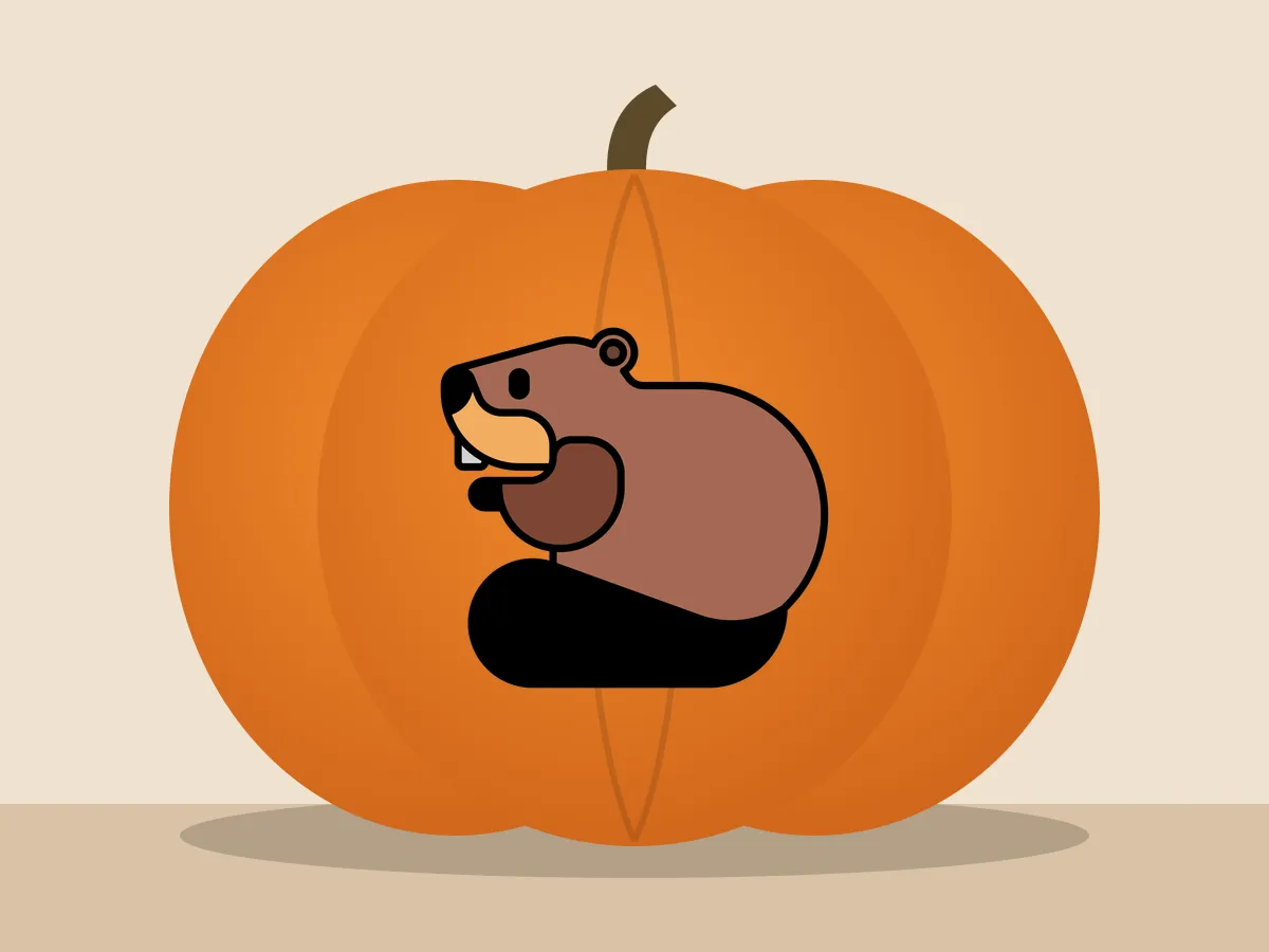 Pumpkin painted with the beaver stencil