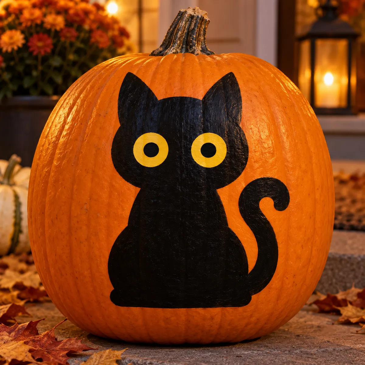 Pumpkin painted with the black cat stencil