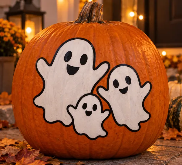 Pumpkin painted with the three little ghosts stencil