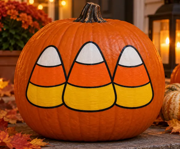 Pumpkin painted with the candy corn trio stencil