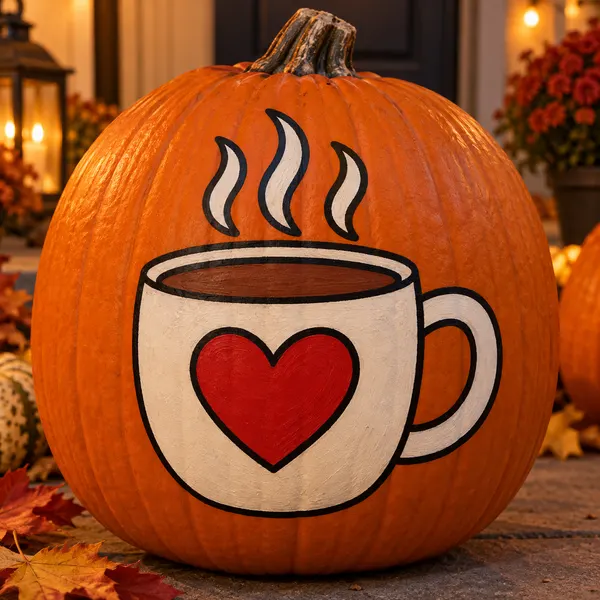 Pumpkin painted with the cozy mug stencil