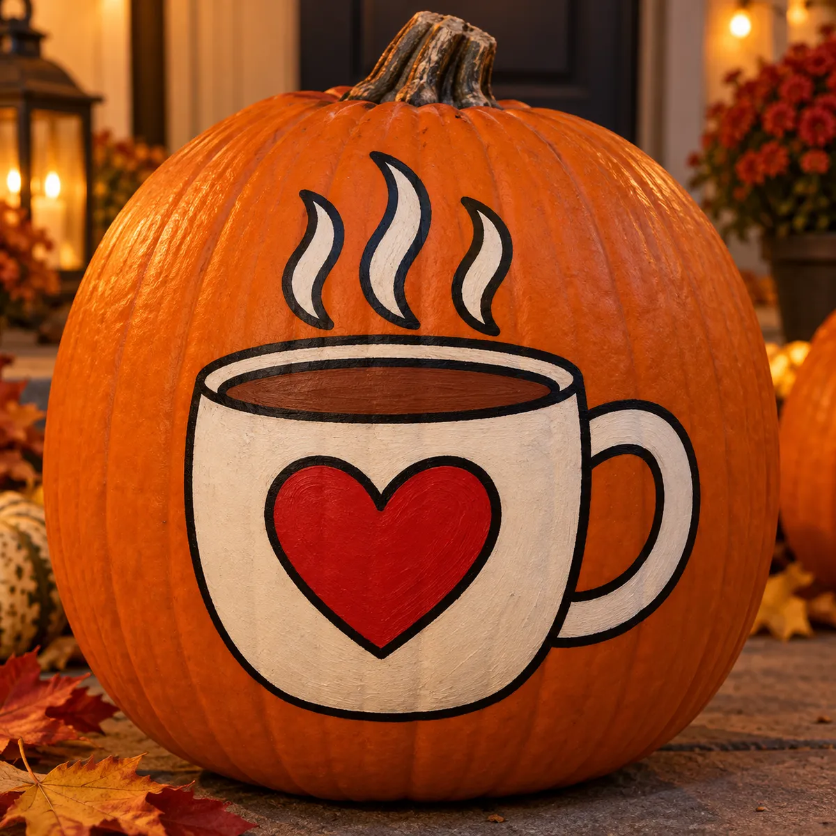 Pumpkin painted with the cozy mug stencil
