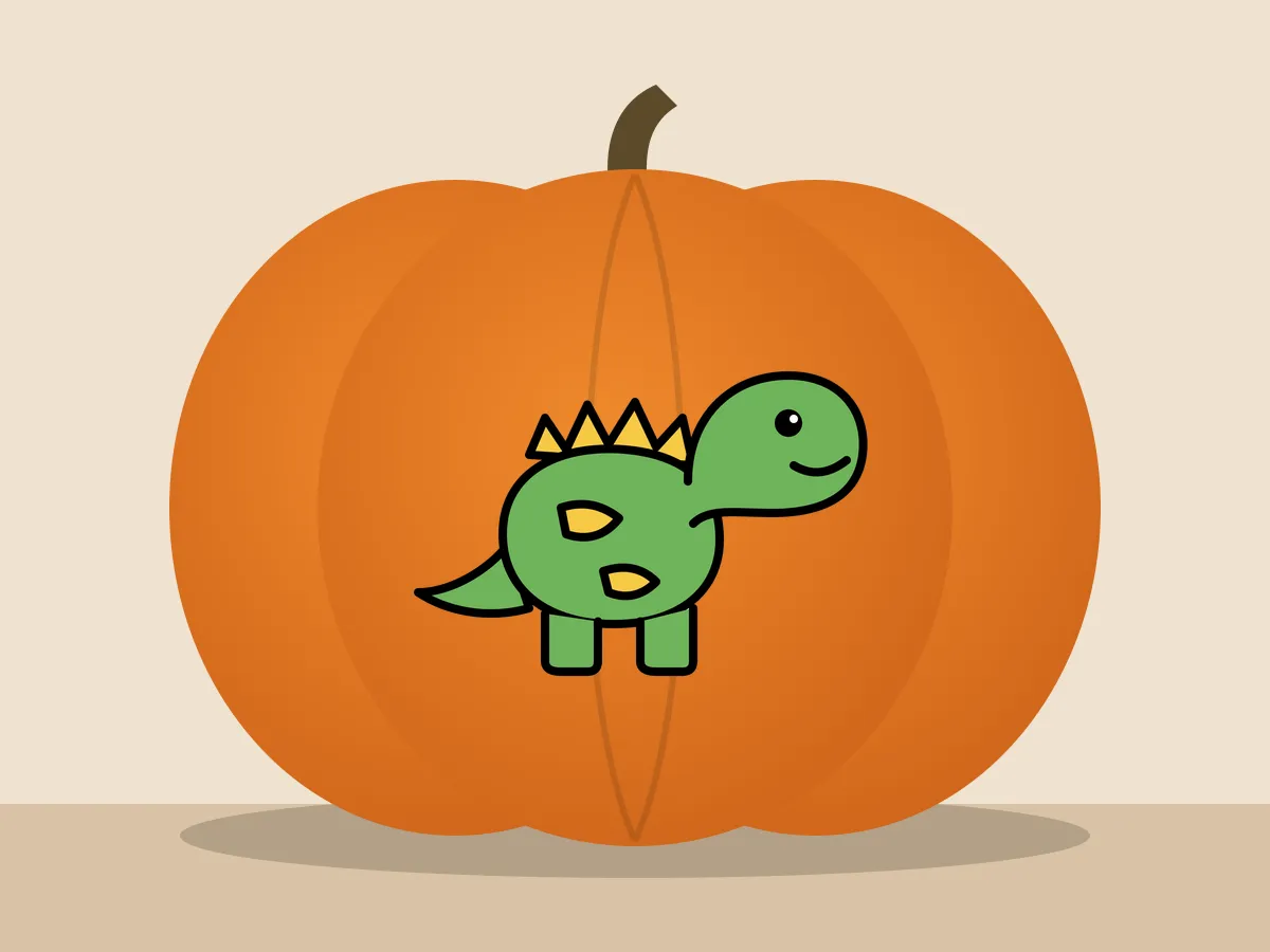 Pumpkin painted with the cute dinosaur stencil