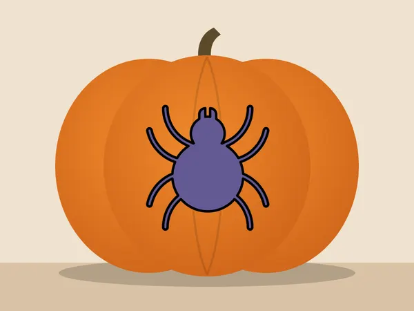 Kürbis bemalt mit dem Motiv „Süße Spinne“
