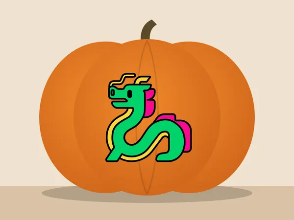 Kürbis bemalt mit dem Motiv „Grüner Drache“