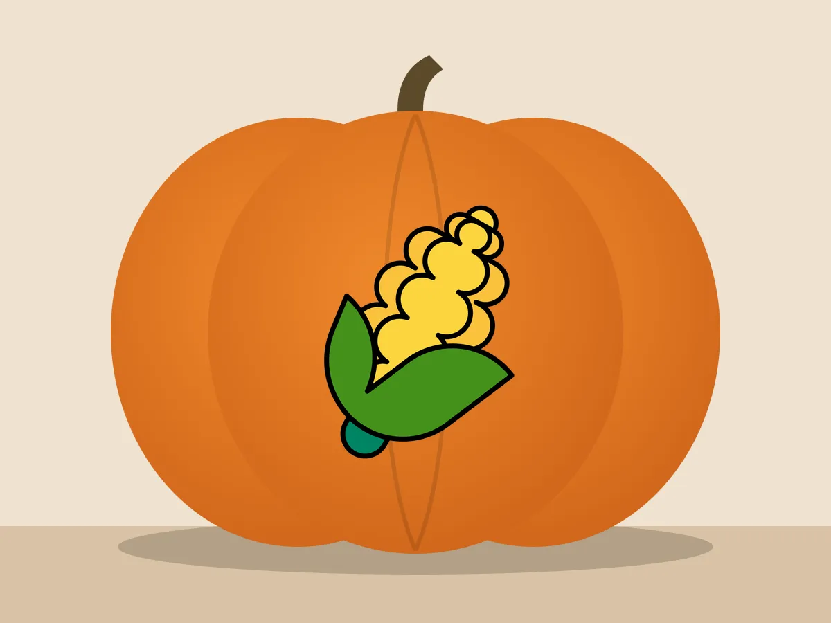 Pumpkin painted with the ear of corn stencil