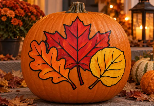 Pumpkin painted with the fall leaves stencil