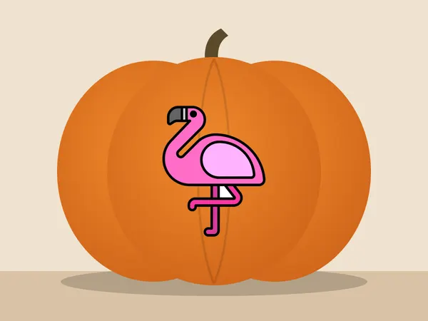 Kürbis bemalt mit dem Motiv „Flamingo“