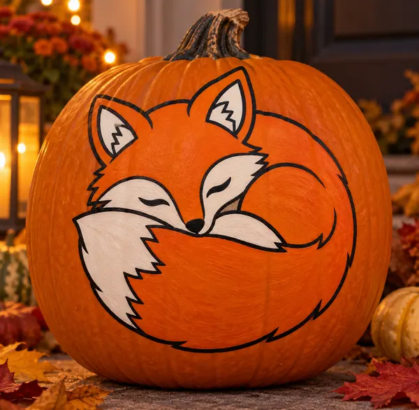 Pumpkin painted with the sleepy fox stencil