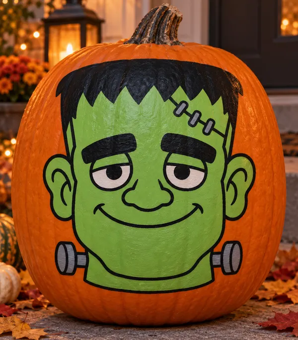 Pumpkin painted with the frankenstein stencil
