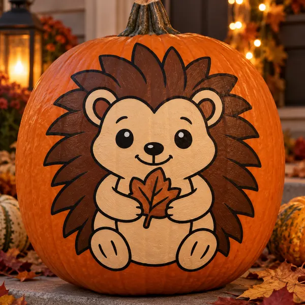 Pumpkin painted with the fall hedgehog stencil