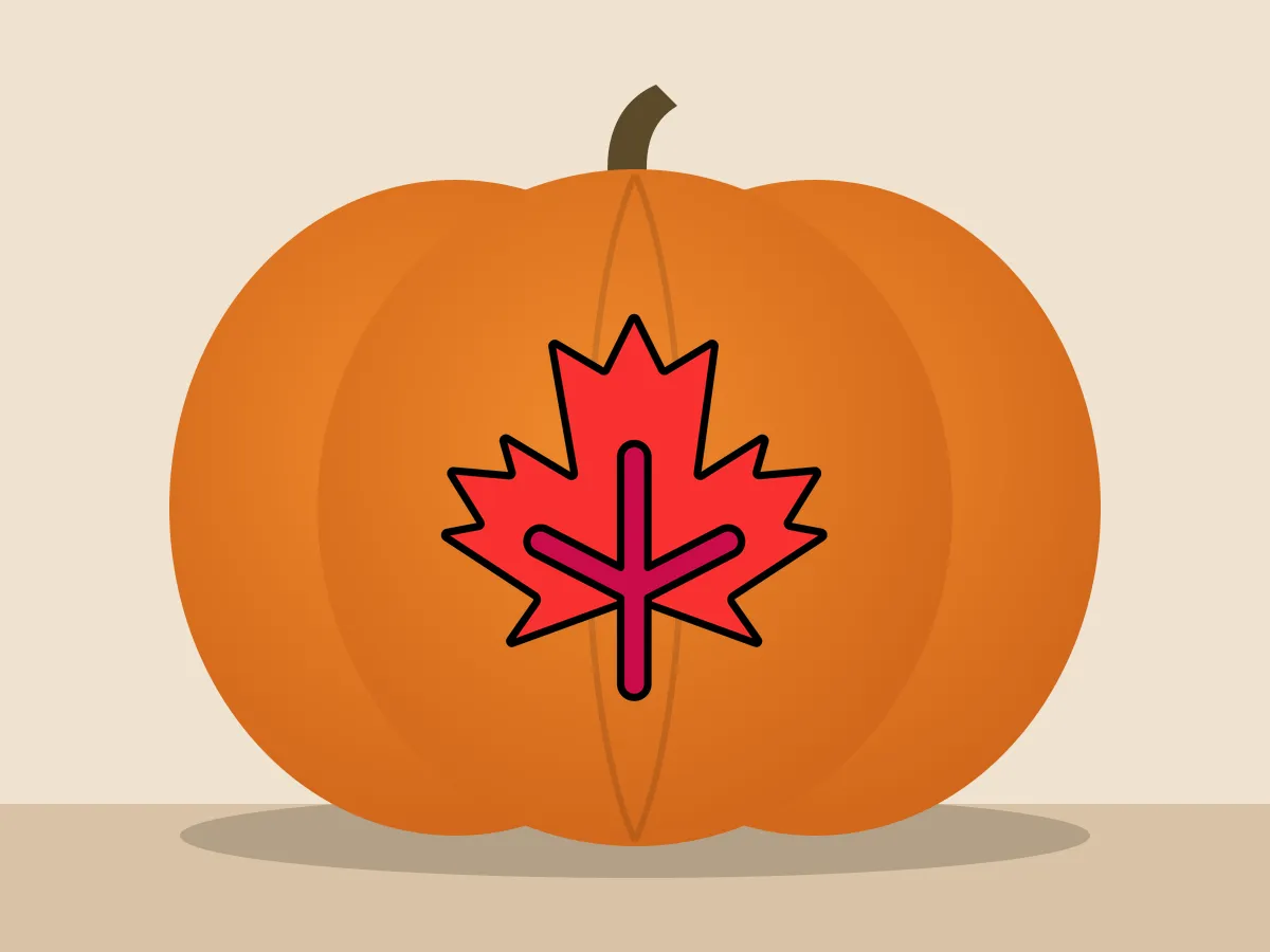 Pumpkin painted with the maple leaf stencil