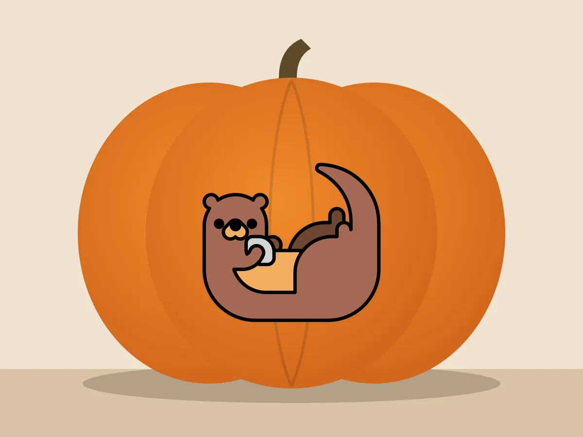 Pumpkin painted with the otter stencil