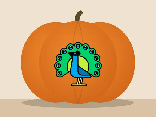 Kürbis bemalt mit dem Motiv „Pfau“
