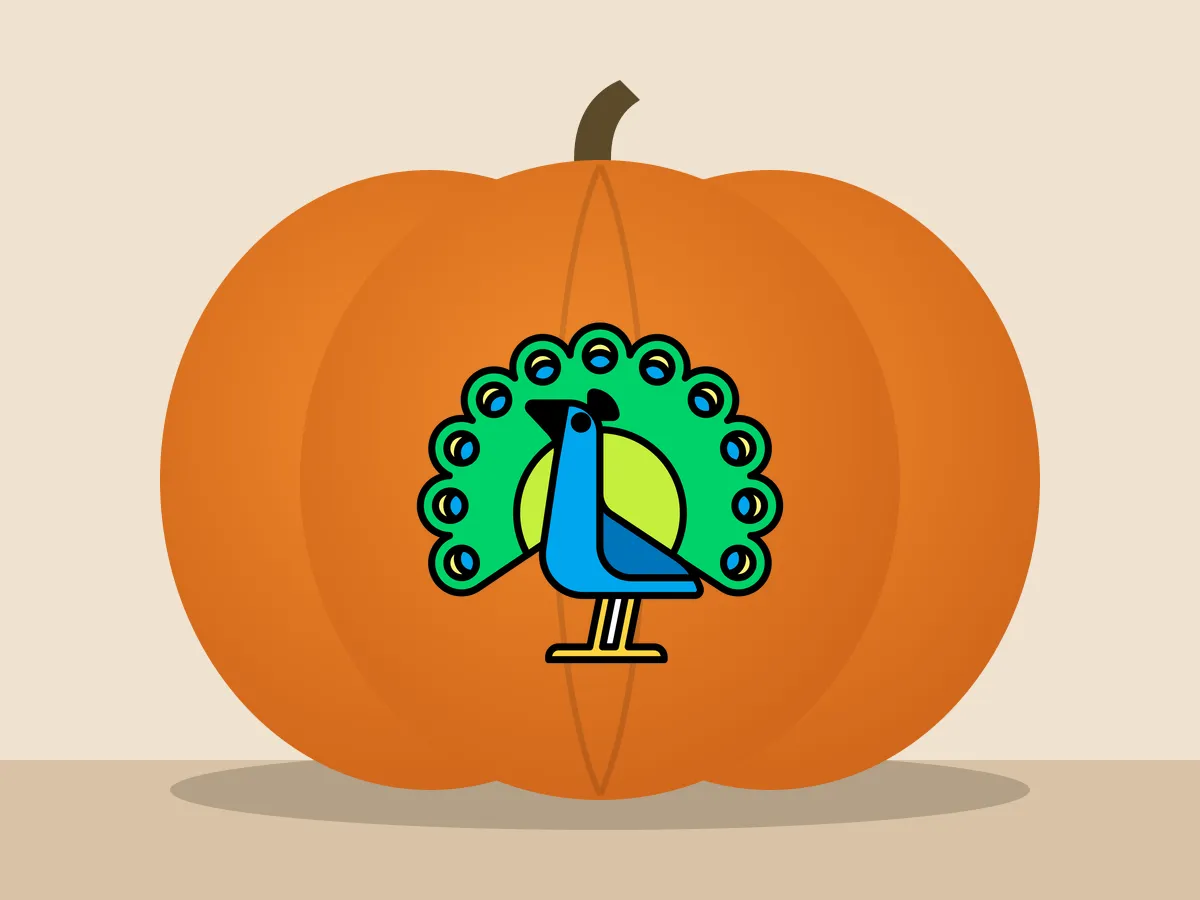 Pumpkin painted with the peacock stencil