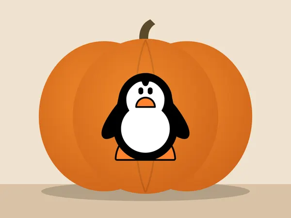 Kürbis bemalt mit dem Motiv „Pinguin“