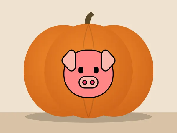 Kürbis bemalt mit dem Motiv „Schweinegesicht“