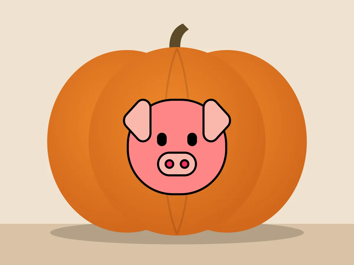 Pumpkin painted with the pig face stencil