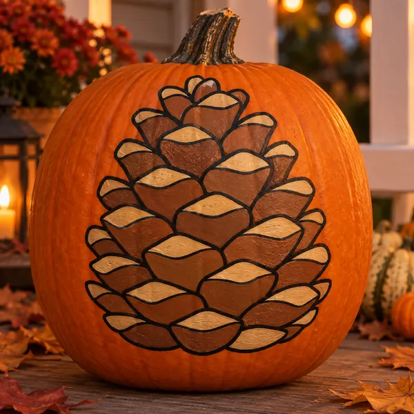 Pumpkin painted with the pinecone stencil