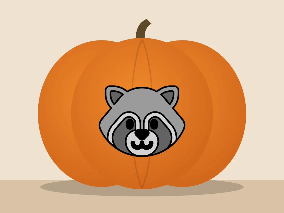 Pumpkin painted with the raccoon stencil