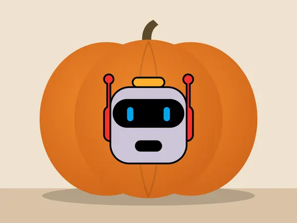 Kürbis bemalt mit dem Motiv „Robotergesicht“
