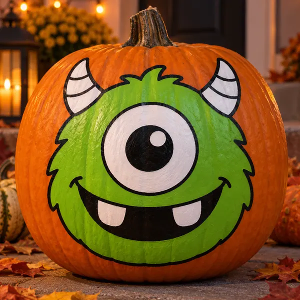 Pumpkin painted with the silly monster face stencil