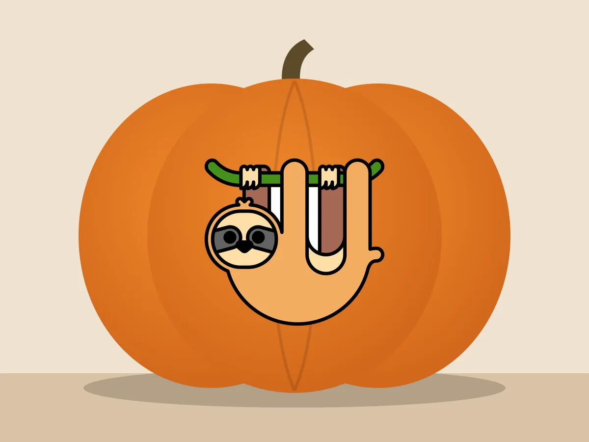 Pumpkin painted with the sloth stencil