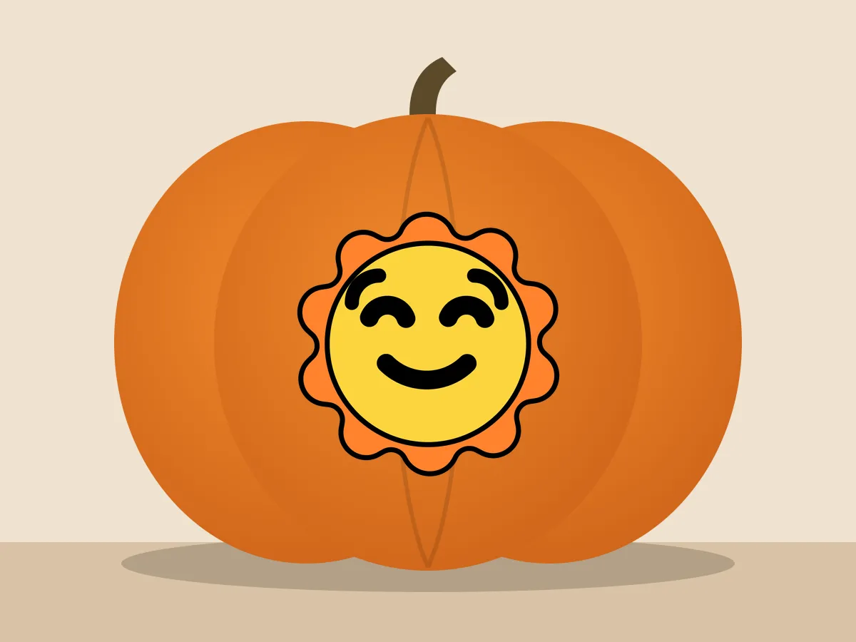 Pumpkin painted with the smiling sun stencil