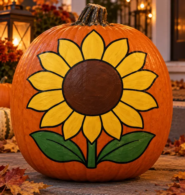 Pumpkin painted with the sunflower stencil