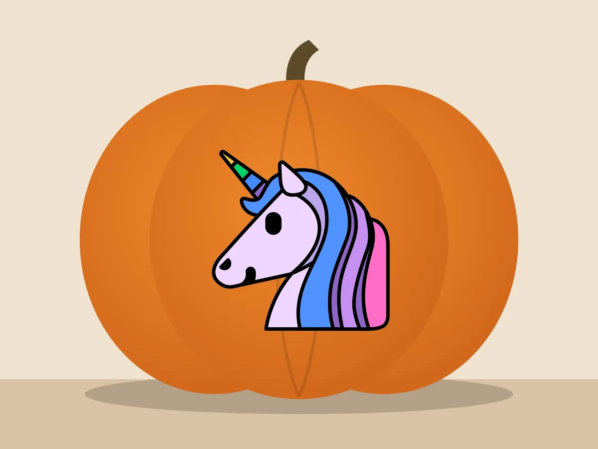 Pumpkin painted with the unicorn stencil
