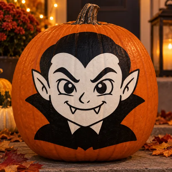 Pumpkin painted with the cute vampire face stencil