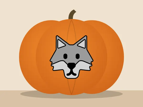 Kürbis bemalt mit dem Motiv „Wolfsgesicht“