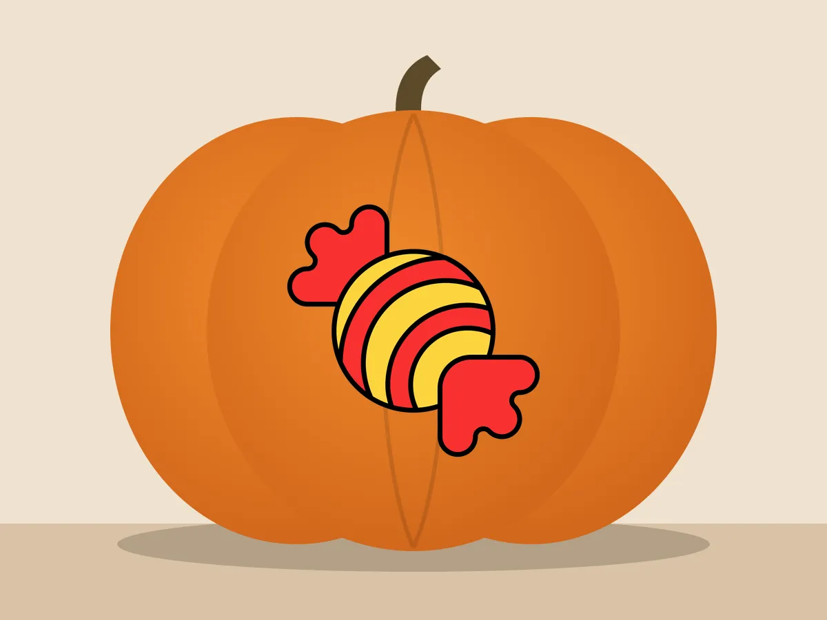 Pumpkin painted with the wrapped candy stencil